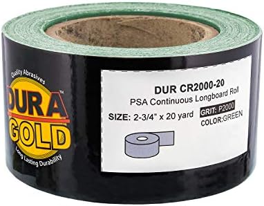 Dura-Gold Pro Series Rectangle 10" x 2-3/4" Hand Sanding Block Pad with Hook & Loop Backing and PSA Adapter Pad & 2000 Grit Green Sandpaper Roll, 2-3/4" Wide, 20 Yards Long