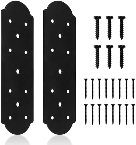 I Shape Steel Flat Bracket, 2 Pcs 10" X 3" Flat Fixing Mending Plates Black Flat Repair Plate Bracket with Screws Set for Wood Lumber Timber Connectors