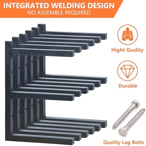 Lumber Rack Wood Storage Racks with 3 Level, Garage Wood Organizer Lumber Storage Rack, Workshop Organizers and Storage Wood Wall Shelving Wall Mounted, Lumber Metal Racks for Indoor (Black-6 Pack)