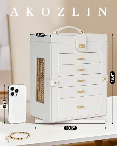 AKOZLIN 6-Tier Jewelry Box Organizer 5 Drawers Storage XXL White