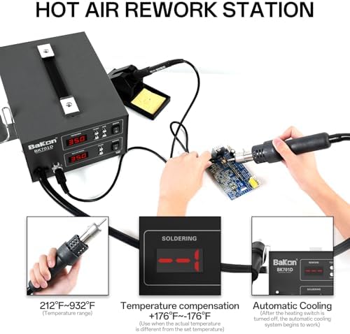 BK701D 700W Soldering Station, 2 In 1 Hot Air Rework & Soldering Iron Station, SMD ESD Safe Solder Station,Electronic Soldering Kit For Mobile Phone Laptop Repair or Circuit Board Soldering