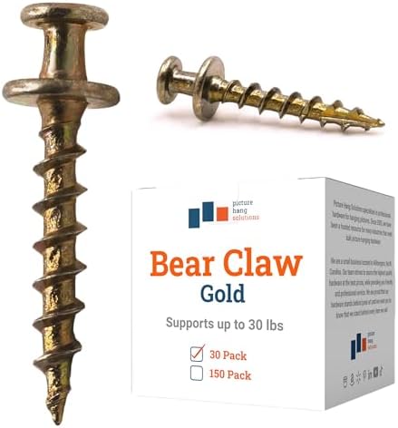 PHS Gold Bear Claw Hanger Screws, Holds 30 lb, 30 Pack for Drywall