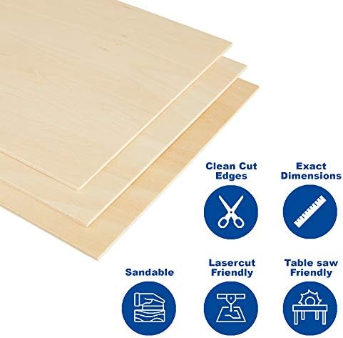 Plywood Sheet Board, A Grade, 22 x 12 inch, 1.5mm Thick, Pack of 10 Unfinished for Crafts Basswood by Craftiff