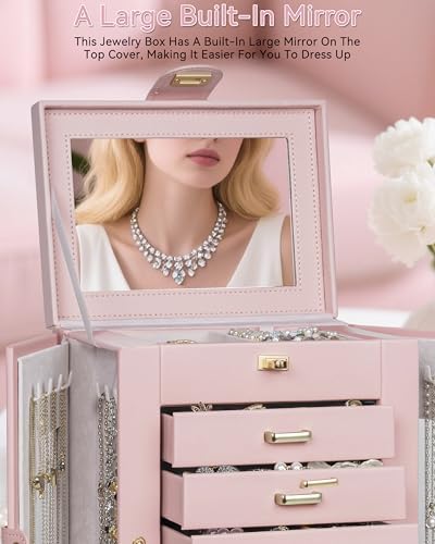 AKOZLIN 6-Tier Jewelry Box Organizer 5 Drawers Storage M-L Pink