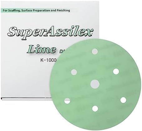 Super Assilex Flexible 5 inch Sanding Discs, Lime K-1000, 7 Holes, Hook & Loop, 195-1537, 25 Discs