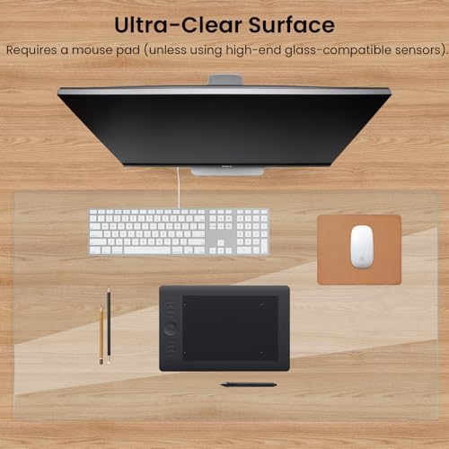 Tempered Glass Desk Pad to Protect Desk, 32" x 20" Clear Office Desk Pad for Keyboard and Computer Monitor, Glass Desk Mat for Desktop Dry Erase