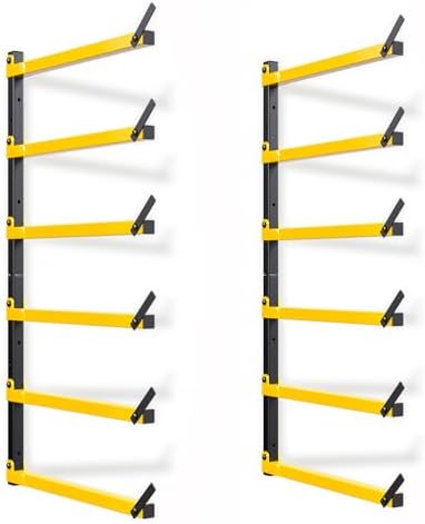 GREENER Lumber Storage Rack Folding Wood Storage Racks Wall-Mounted Metal Racks for Storage with 6-Level Heavy Duty Garage Wood Organizer for Woodworking Shop Indoor & Outdoor Use, 2 pairs,Yellow