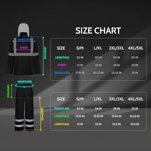TCCFCCT High Vis Rain Jacket and Pants Rain Suits for Men Waterproof, Hi Vis Rain Coat for Men Women with Hood, High Visibility Rain Gear Reflective for Safety Work & Outdoor Activities, S-M Black WP