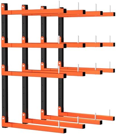 4 Pack Lumber Storage Rack, Wall Mount Foldable & Adjustable Lumber Rack with 8-Level Holds Up 1040 Lbs, Heavy Duty Metal Garage Wood Rack for Workshop, Basement, Indoor and Outdoor