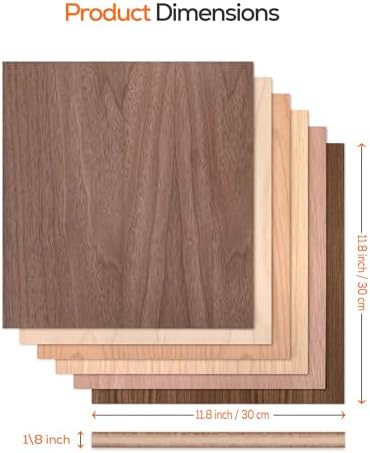 Proflex Variety Pack Plywood 24pcs, 1/8" x 12” x 12” Real Wood Plywood Sheets Premium “A” Grade with Smooth Sanded Finish, Perfect for Laser Cutting & Engraving, Crafts, and DIY