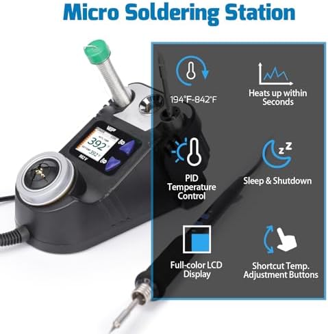 WEP 982-V Micro Soldering kit with 5 C245 Soldering Iron Tips, Temperature Control, Sleep Mode, Auto Shutdown and LCD Display