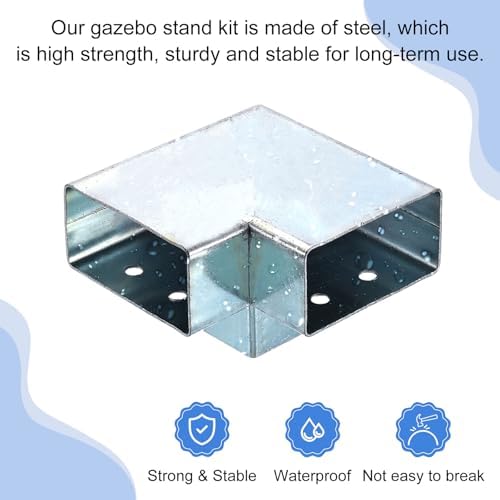 uxcell 3-Way Gazebo Brackets Kit, Right Angle Corner Bracket Woodworking DIY Post Base Kit for 2.4" x 1.22" Lumber for Outdoor Patio Gazebo Log Cabins (4 Pack)