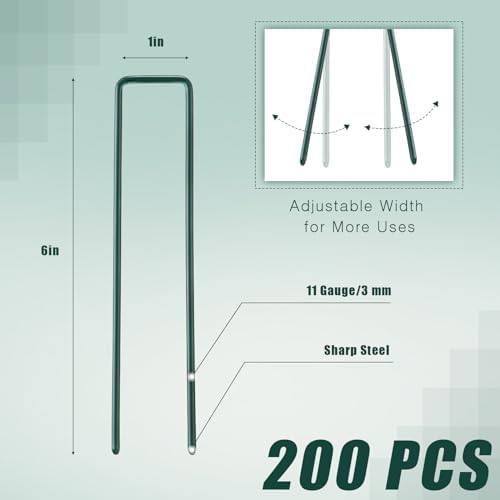 Therwen 200 Pcs 6 in Green Landscape Staples Artificial Grass Turf Stakes