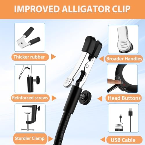 Soldering Helping Hands 12X Magnifying Glass with light and Stand PCB Holder, Drdefi Soldering Station Third Hand Tools Magnifier with Thickening Alligator Clip Large Magnetic Base for Repairing