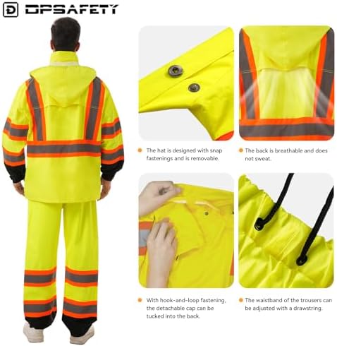 Hi Vis Safety rain Jacket，Reflective Class 3 Rain coat with Inner Mesh Lining and Pockets High Visibility Waterproof work Rain Suits for men&women（Yellow,2XL/3XL）