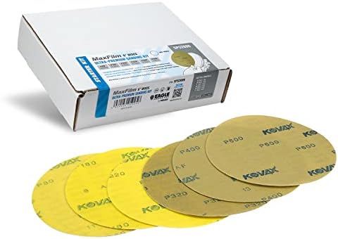 Eagle Abrasives MaxFilm 6 inch Sanding Discs Starter Kit, 0 Holes, Hook & Loop, P80 - P600, SP52086, 50 discs