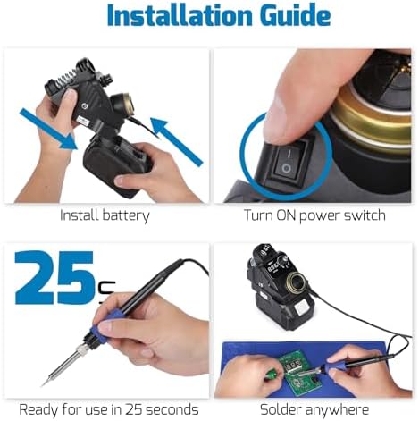WEP 937D-I 2 Cordless Soldering Iron Kit Compatible with Makita 20V/18V Battery, with Integrated Iron Holder, Digital Display, 6 Soldering Tips, Adjustable Temperature, Auto Sleep & Shutdown