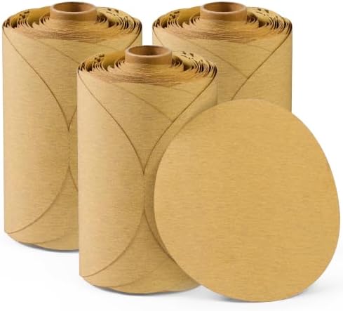 S SATC 300 PCS 6 Inch PSA Sanding Discs 220 Grit Premium Gold Aluminum Oxide Sticky-Back Sandpaper Roll for DA Sanders Ideal for Auto Woodworking Metal Polishing