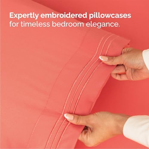 Queen Size 4 Piece Sheet Set - Comfy Breathable & Cooling Sheets - Coral