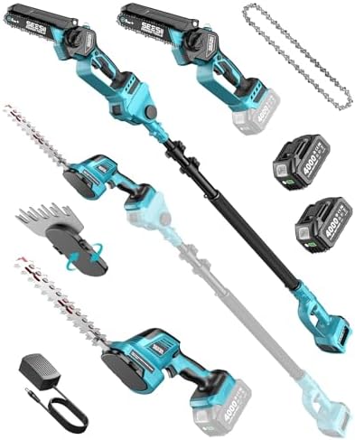 SEESII 6-in-1 Cordless Pole Saw & Hedge Trimmer Combo, Brushless Motor