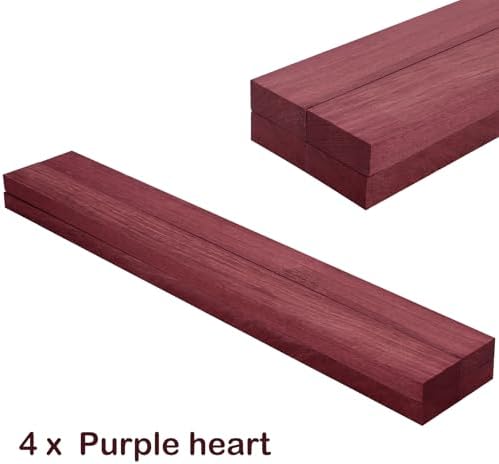 4 Pcs Purple Heart Wood Hardwood Lumber Board, 3/4" X 2" X 24"