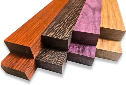Exotic Hardwood Hobby Pack, 3/4" x 2" x 12", Purpleheart Padauk Wenge Canarywood Premium Lumber for Cutting Board, Charcuterie Board, and Woodworking Projects (2x18)
