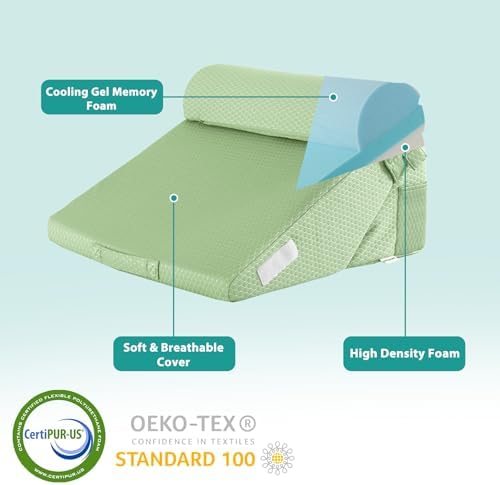Bedluxe Wedge Pillow Set for After Surgery, Orthopedic Bed Wedge, Green