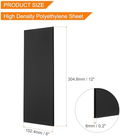 MECCANIXITY UHMW Sheet Ultra High Molecular Weight Polyethylene Sheet, 1/4" Thick Hard HDPE Plastic Sheet Board for Marine Board,DIY Craft, Marine Plywood 12" x 6" Black