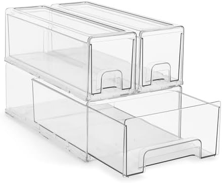Sorbus Clear Stackable Storage Drawers with Handles (1 Medium + 2 Small)