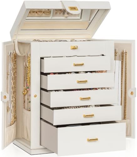AKOZLIN 6-Tier Jewelry Box Organizer 5 Drawers Storage XXL White