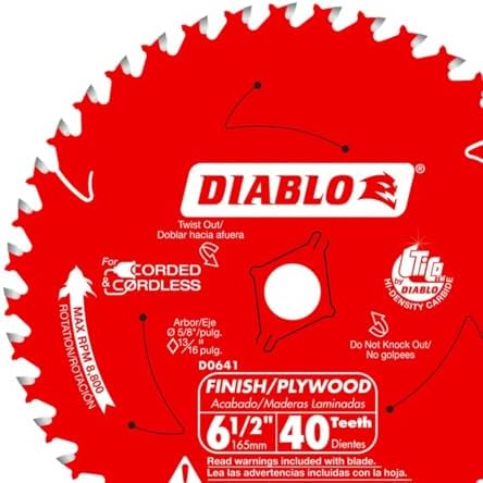 Diablo Finish Trim Saw Blade - 6-1/2" Dia, 40-Teeth, 5/8" Arbor
