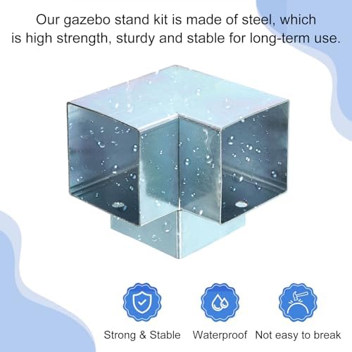 uxcell 3-Way Gazebo Brackets Kit, Right Angle Corner Bracket Woodworking DIY Post Base Kit for 2" x 2" Lumber for Outdoor Patio Gazebo Log Cabins (8 Pack)