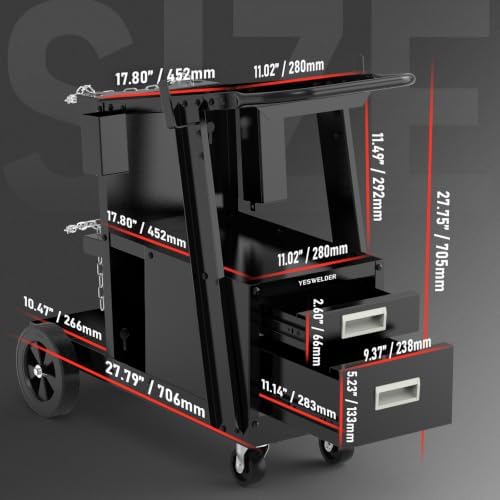 YESWELDER Welding Cart with 2 Drawers, Dual Cylinder Slots and Rod Holders