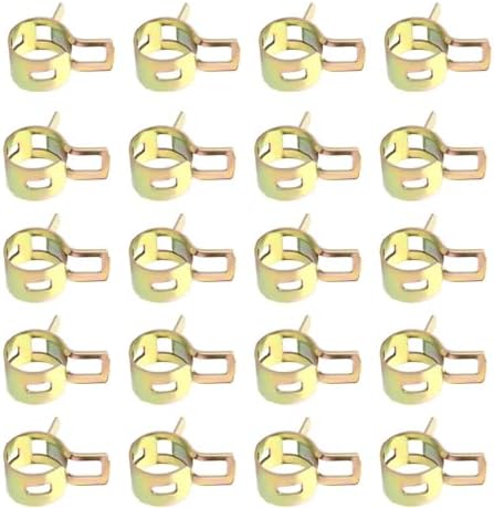 Fielect 0.24"/6mm ID Spring Band Type Action Hose Pipe Clamp Low Pressure Air Clip Clamp Fasteners Assortment Kit for Plumbing,Automotive and Mechanical,Yellow-zn Coated 100pcs