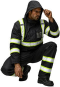 Rain Suits for Men Waterproof Reflective High Visibility Rain Gear Mens Heavy Duty, Hi Vis Rain Jacket & Pants with Black Bottom Class 3 ANSI/ISEA Compliant, Black L/XL