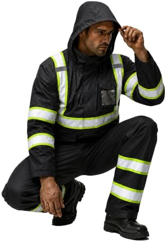 FATONE Rain Suits for Men Waterproof Reflective High Visibility Rain Gear Mens Heavy Duty, Hi Vis Rain Jacket & Pants with Black Bottom Class 3 ANSI/ISEA Compliant, Black S/M