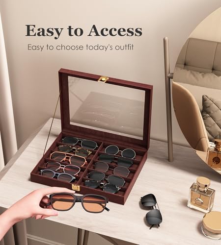 NEWLOOP 10/30 Slots Sunglass Organizer for Multiple Pairs of Eyeglass See-through Display Case Storage Box for Women Men