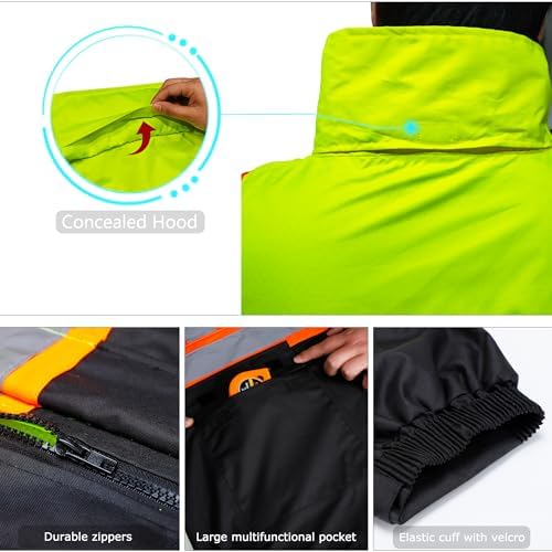 FATONE Hi Vis Rain Jacket Waterproof Class 3 High Visibility Rain Gear for Work Reflective, Safety Rain Coats for Men with Black Bottom Lightweight, Yellow (S/M)