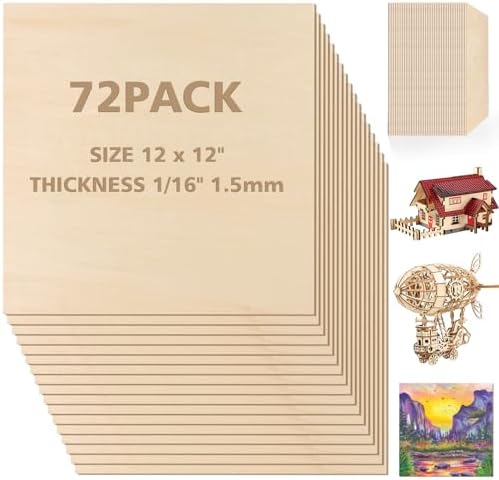 Adrattnay 72Pcs Basswood Sheets 1/16 x 12 x 12 inch - 1.5mm Basswood Sheets