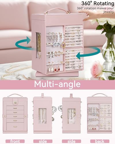 AKOZLIN 6-Tier Jewelry Box Organizer 5 Drawers Storage M-L Pink