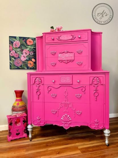 Dixie Belle Silk All-in-One Mineral Paint - Prickly Pear (16oz) - Deep Cool Pink Water Based Built-In Primer + Topcoat for Wood + Metal - Furniture Paint - Low Reflective Finish