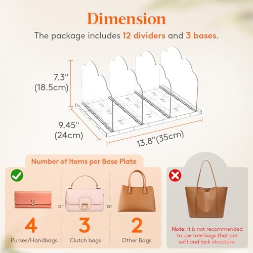 Lifewit Purse Organizer for Closet, Adjustable Clear Handbag Shelf Dividers