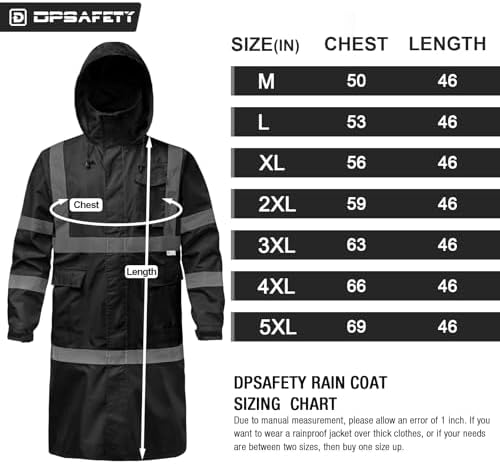Hi Vis Rain Jacket with 3M Reflective Stripe,High Visibility Class 3 Rain coats,Safety Waterproof Rain Suits for Men with Hood and 2 Large Pockets construction work rain gear(Black S)