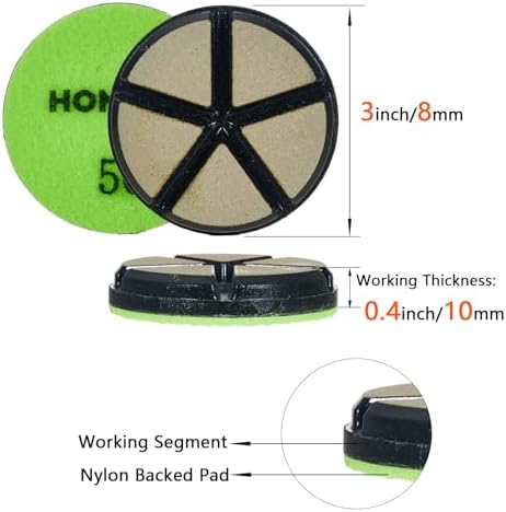 3" Ceramic Concrete Polishing Pads, 50 Grit, 3-Pack Hybrid Bond