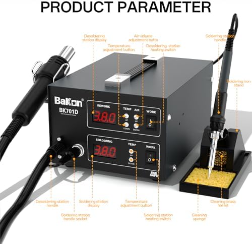 BK701D 700W Soldering Station, 2 In 1 Hot Air Rework & Soldering Iron Station, SMD ESD Safe Solder Station,Electronic Soldering Kit For Mobile Phone Laptop Repair or Circuit Board Soldering