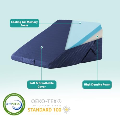 Bedluxe Wedge Pillow for Sleeping, Adjustable 9&12 Inch Foldable Bed Wedge Pillow Set, Orthopedic Memory Foam Triangle Pillows Wedge, 7-in-1 Elevated Pillows for Leg and Back Support, Navy