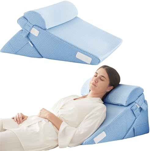Bedluxe Wedge Pillow Set for After Surgery, Orthopedic Bed Wedge Light Blue