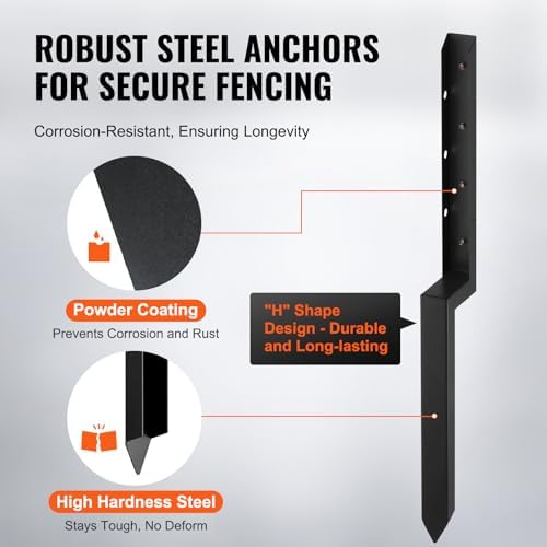VEVOR Fence Post Anchor, 4 Pack Repair Kit Inner Diameter 2 x2 Inches Heavy Duty Steel Post Support Stakes, Anchor Ground Spike for Repair Tilted, Broken Wood Fence Post