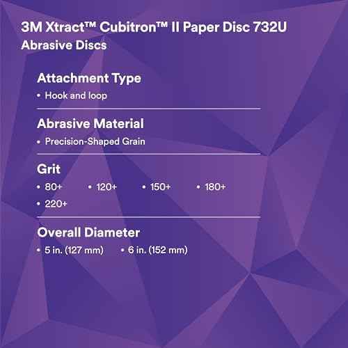 3M Hookit Clean Sanding Paper Disc 732U - 120+ Grit Vacuum Sanding Disc - C-Weight Backing, Hook and Loop Attachment - 5"