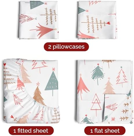 Christmas Sheet Set, Christmas Tree 2, Holiday Xmas Bedding Set - King Size